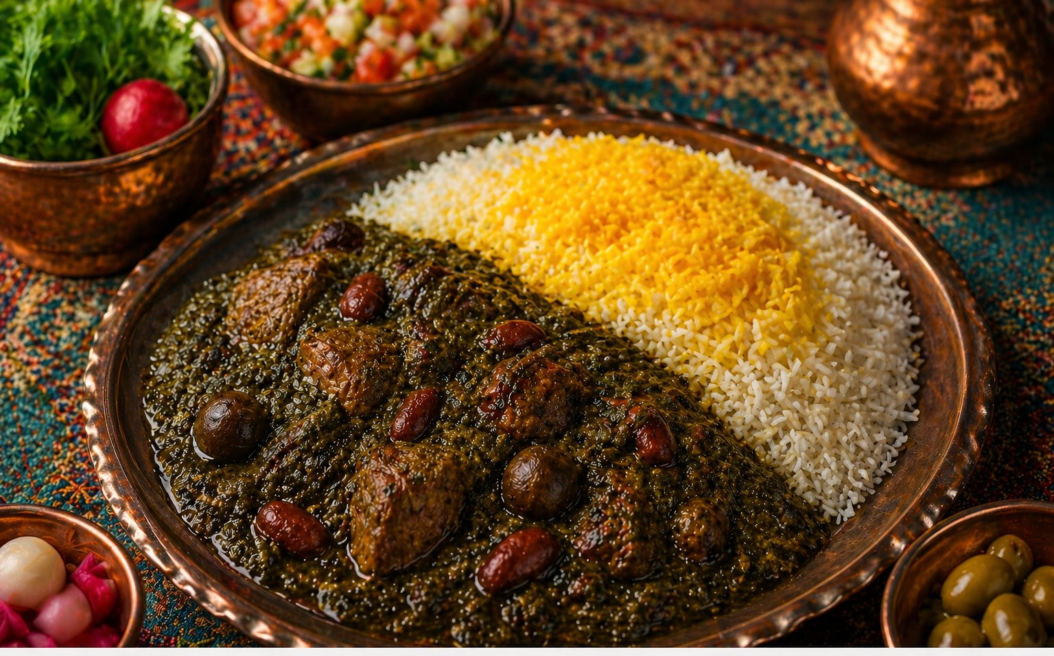 Ghormeh Sabzi mit Safranreis