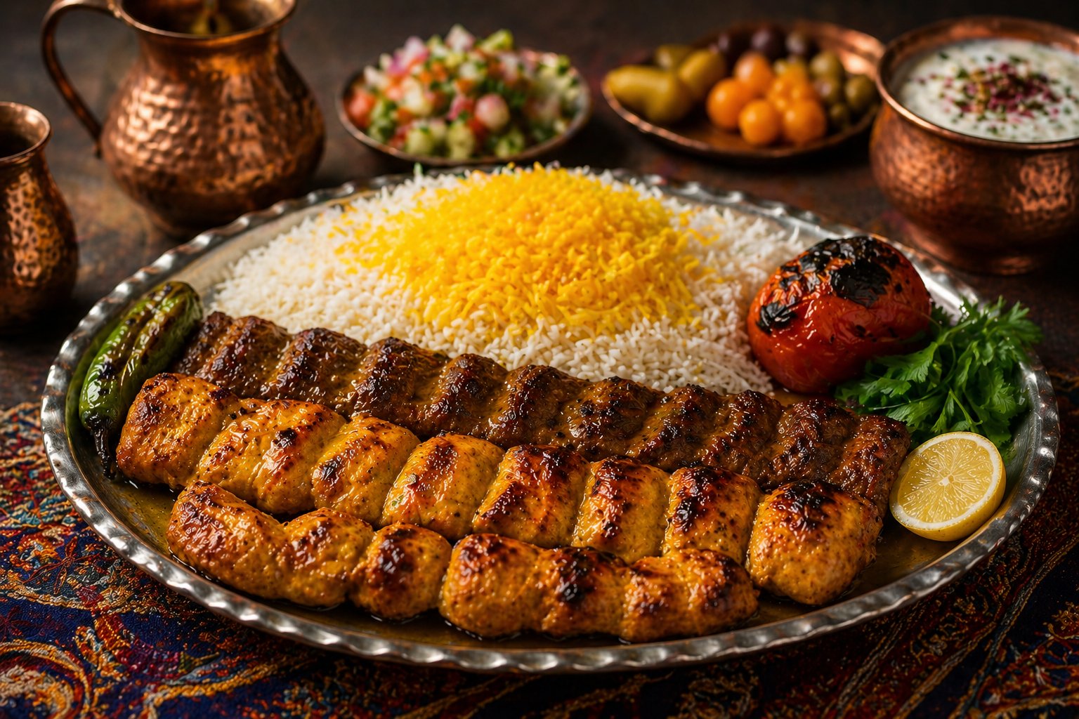 Kabab Soltani mit Safranreis